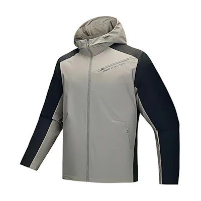 Anta Training Series Woven Letter Hooded Zip Jacket - Khaki/Black 952447604-4