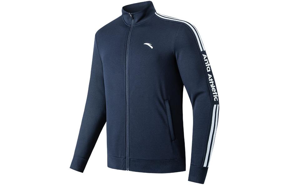 Anta Training Series Zip-Up Jacket with Letter Print Stripes Blue Mens 152217740-1