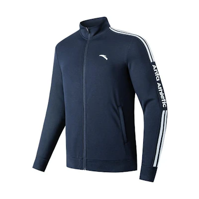 Anta Training Series Zip-Up Jacket with Letter Print Stripes Blue Mens 152217740-1