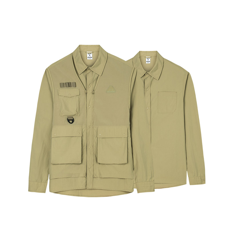 Anta Training Series Zip-Up Mock Two-Piece Long-Sleeve Jacket - Dark Linen 952437611-2