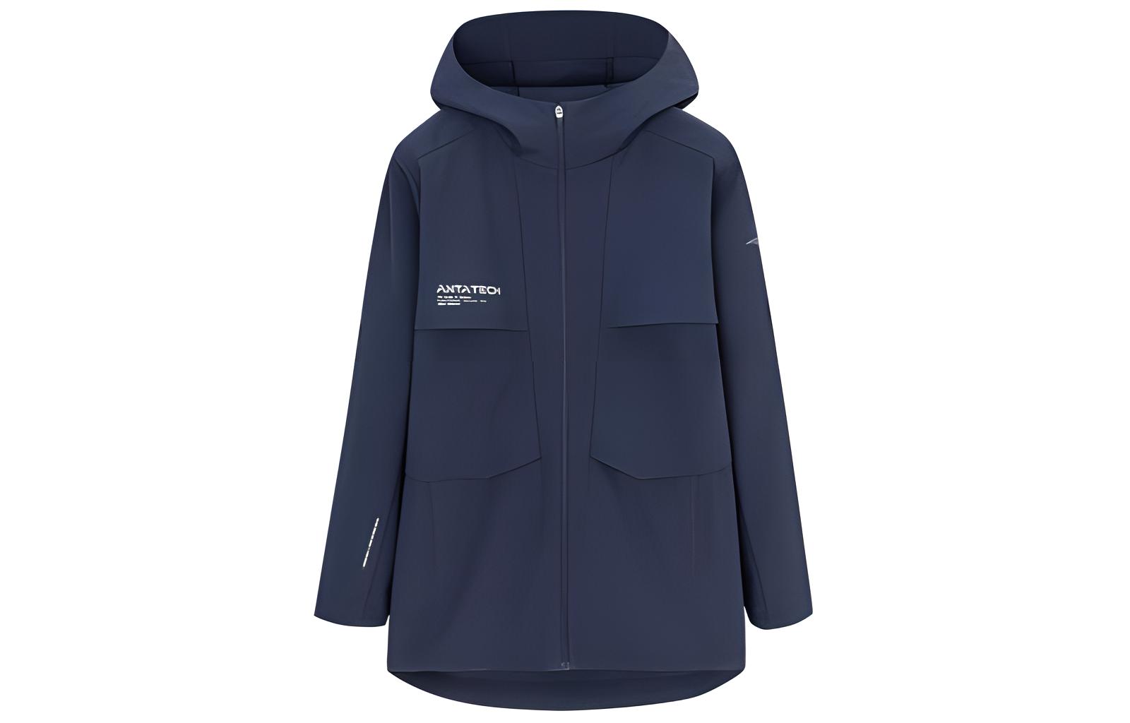 Anta Training Series Zip Hoodie Jacket with Logo Print - Midnight Blue 952317611-2