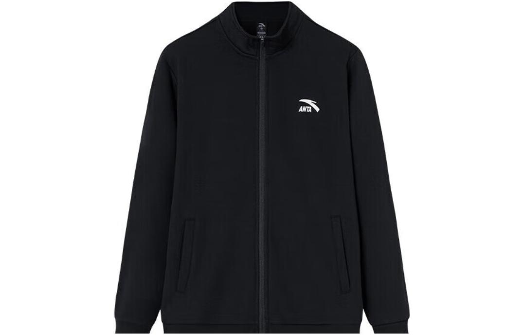 Anta Training Zip-Up Fleece Jacket - Solid Black 952357702-3