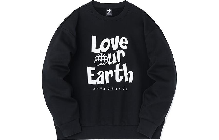 Anta Unisex Basic Black Fleece-Lined Crewneck Sweatshirt (Warm & Loose Fit) 952248713-2