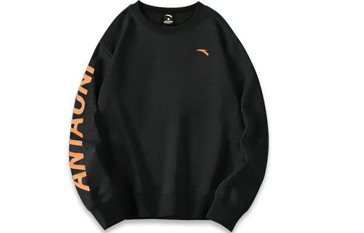 Anta Unisex Black Crewneck Sweatshirt with Letter Logo Design 952038721-2