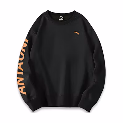 Anta Unisex Black Crewneck Sweatshirt with Letter Logo Design 952038721-2