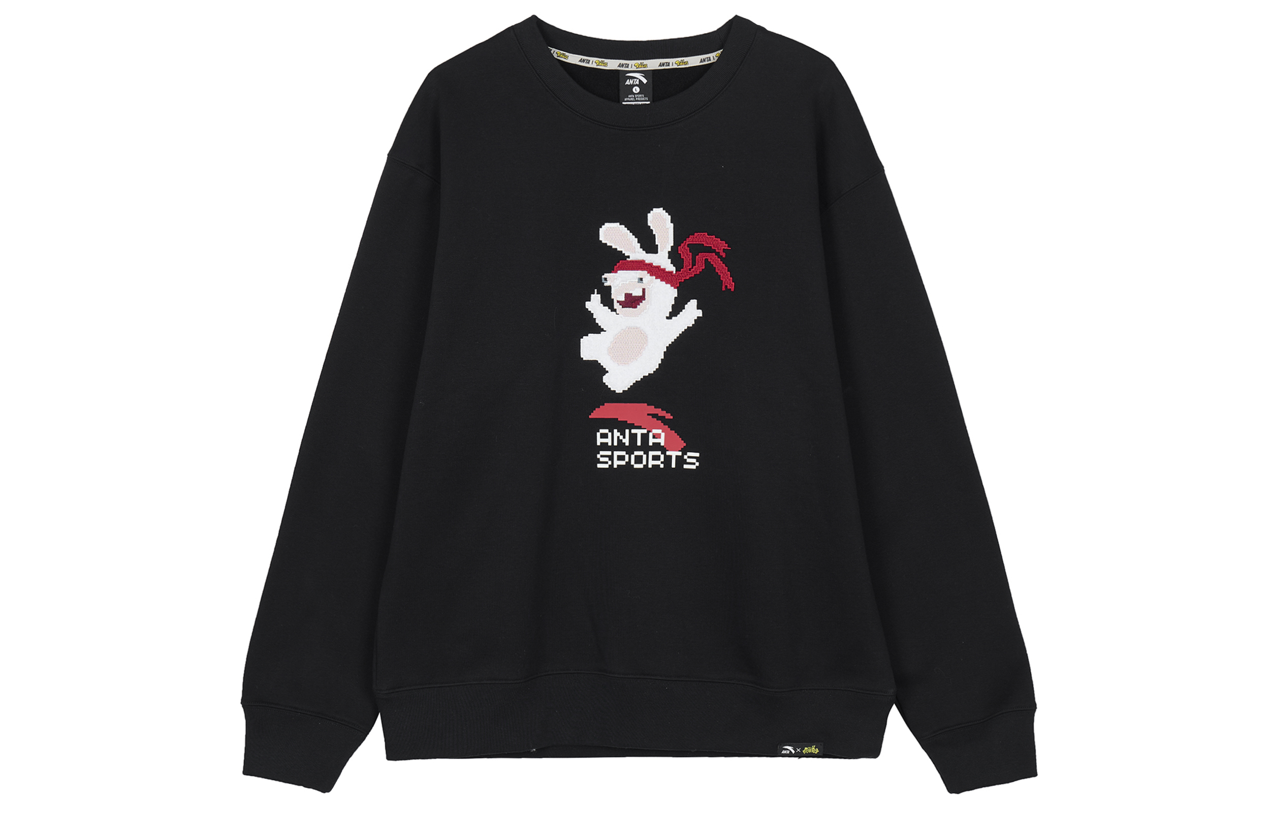 Anta Unisex Black Crewneck Sweatshirt with Solid Color Embroidery Design 172248706-4