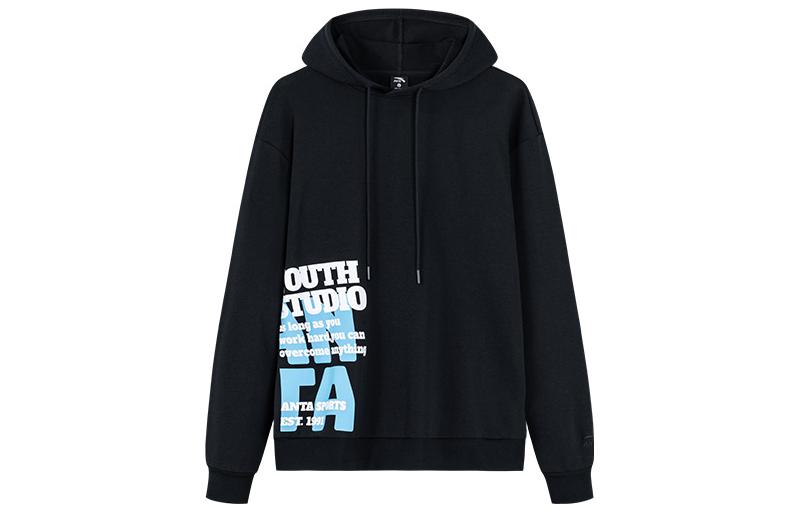 Anta Unisex Black Hoodie - Solid Color with Letter Print Design 952238703-3