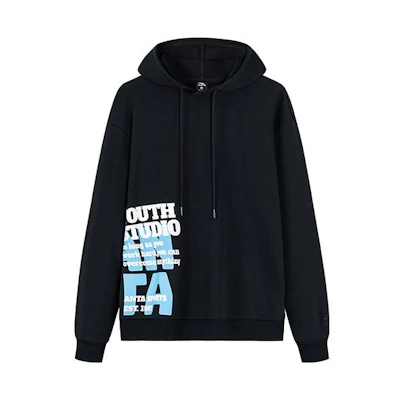 Anta Unisex Black Hoodie - Solid Color with Letter Print Design 952238703-3