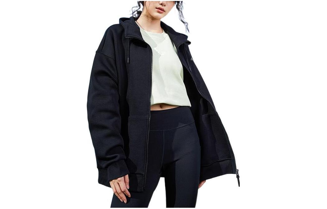 Anta Unisex Black Loose Fit Zip Hoodie with Print 152311733-3