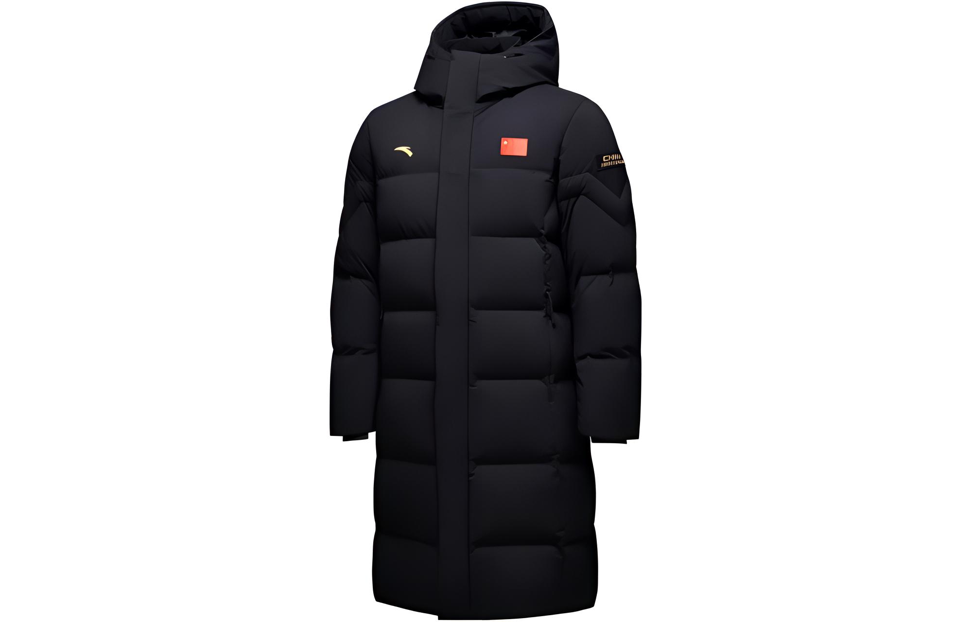 Anta Unisex Black Water-Resistant Long Down Jacket - Thickened Casual Sportswear 452340107-1