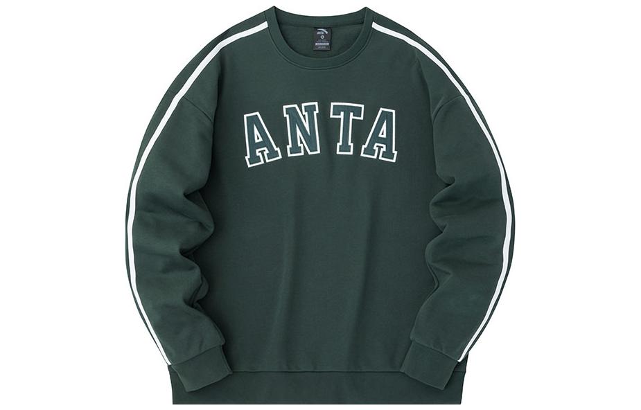 Anta Unisex Letter Crewneck Pullover Sweatshirt - Cyan Green 952338704-2