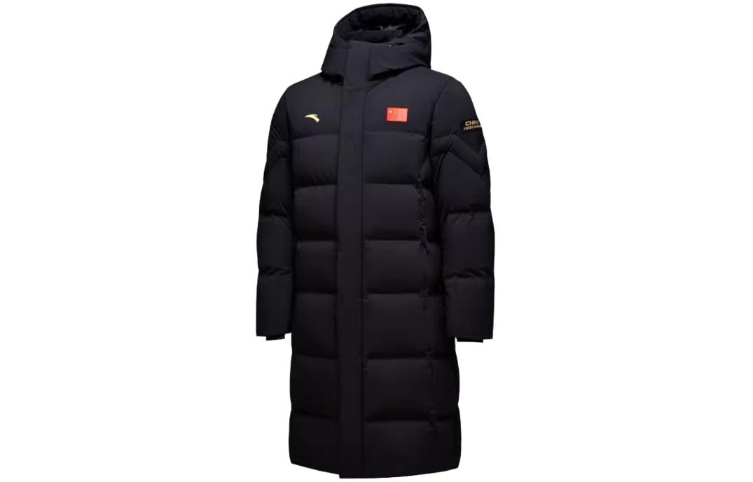 Anta Unisex Long Hooded Thick Down Jacket Black 462340107-1