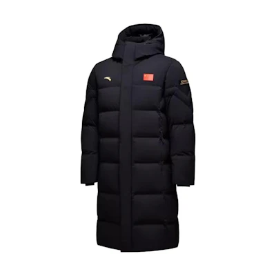 Anta Unisex Long Hooded Thick Down Jacket Black 462340107-1