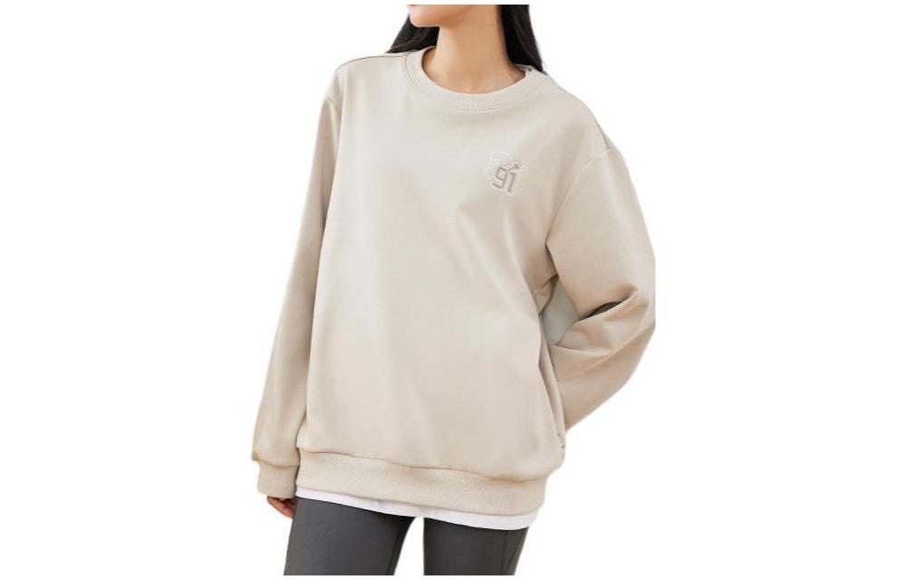 Anta Unisex Oversized Crewneck Fleece Pullover Sweatshirt Beige 152248724S-1