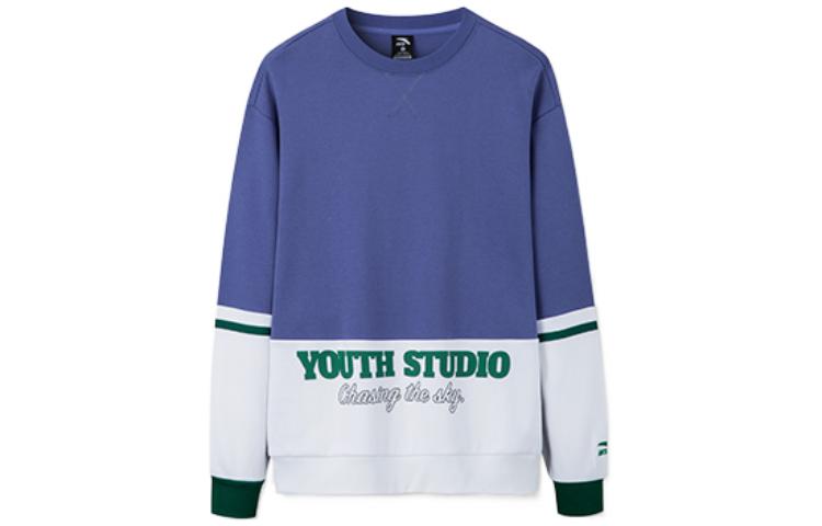 Anta Unisex Patchwork Letter Print Pullover Sweatshirt Blue - Casual Series 952238706-1