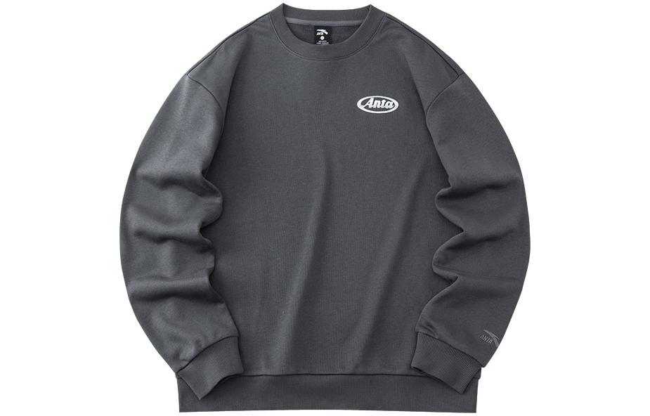 Anta Unisex Solid Logo Printed Sweatshirt Castle Gray 952218764-4