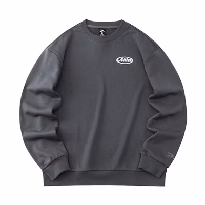 Anta Unisex Solid Logo Printed Sweatshirt Castle Gray 952218764-4