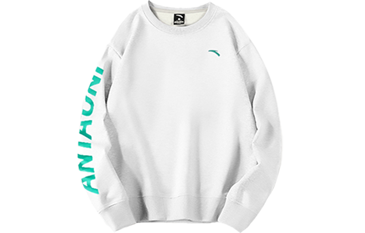 Anta Unisex White Crewneck Sweatshirt with Solid Color Letter Logo Design 952038721-3