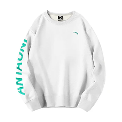Anta Unisex White Crewneck Sweatshirt with Solid Color Letter Logo Design 952038721-3