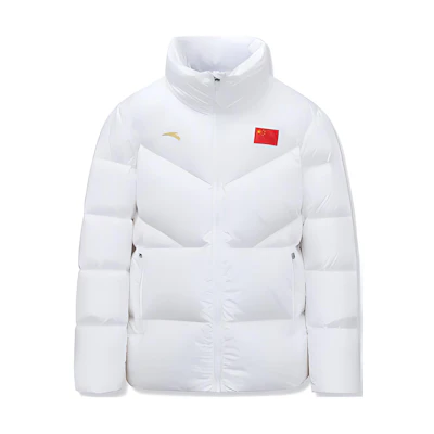 Anta Unisex White Puffer Jacket with Logo Print and National Flag Design. 172240902-2