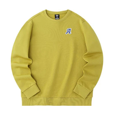 Anta Unisex Yellow Pullover Long Sleeve Sweatshirt with Logo Print 952238721-9