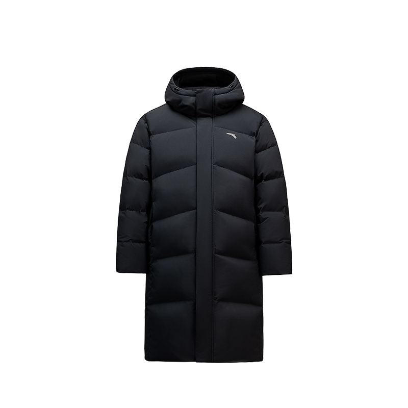 Anta Volcanic Rock Waterproof Hooded Mid-Length Black Down Jacket. 952617902-3