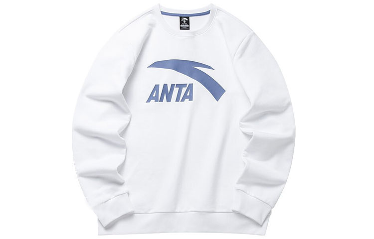 Anta White Crewneck Sweatshirt with Bold Letter Logo Casual Design 95838733-1