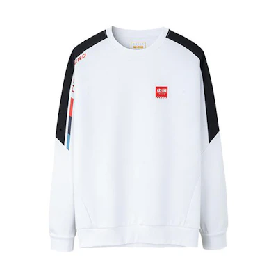 Anta White Logo Patch Casual Wide-Stripe Crewneck Sweatshirt 952237715-1