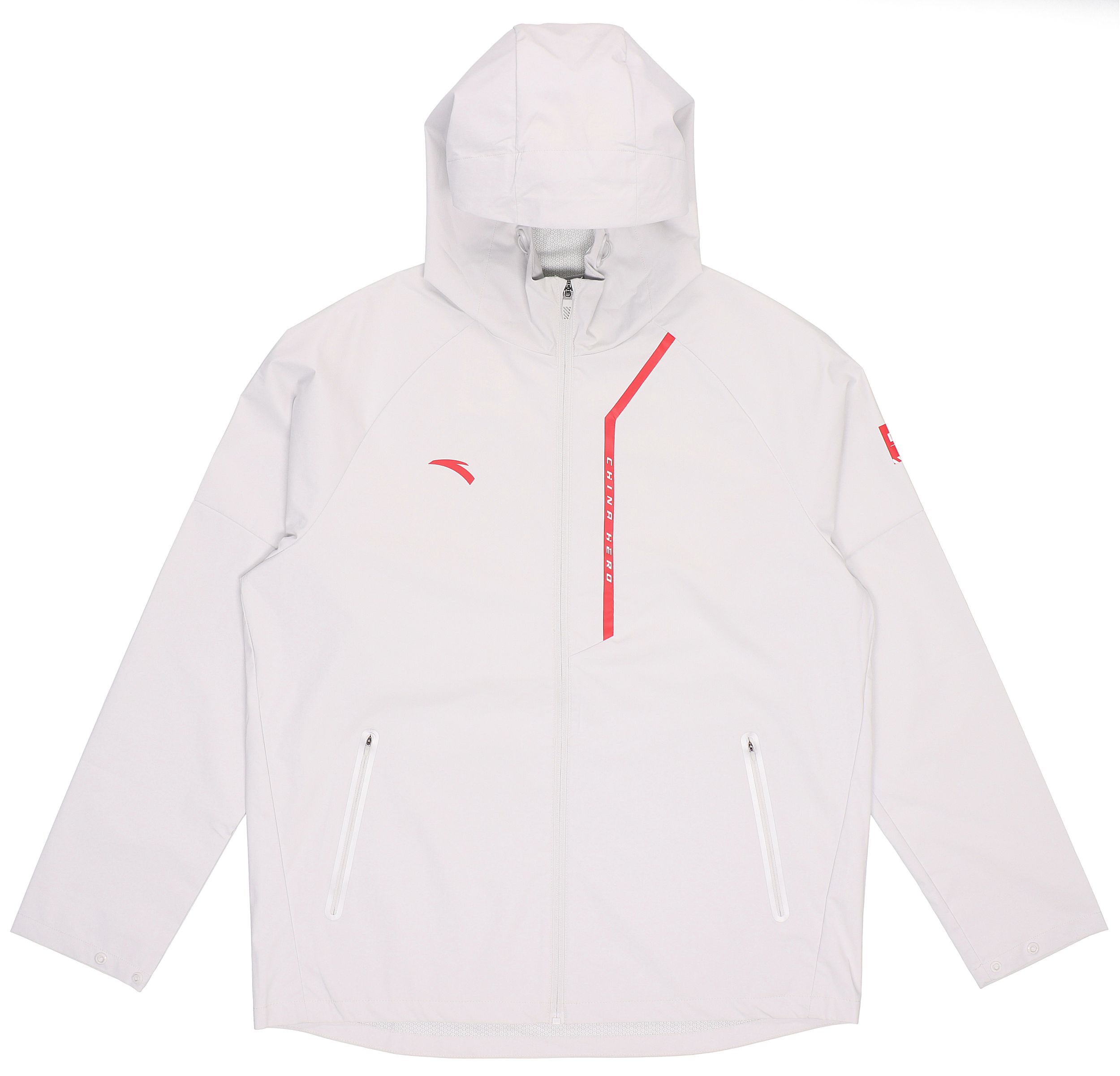 Anta White Logo Printed Windbreaker Jacket with Hood and Zipper 952237605-1