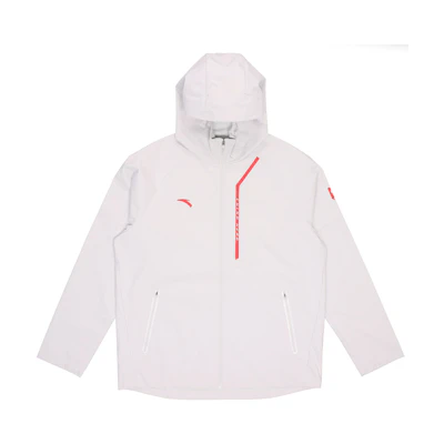 Anta White Logo Printed Windbreaker Jacket with Hood and Zipper 952237605-1