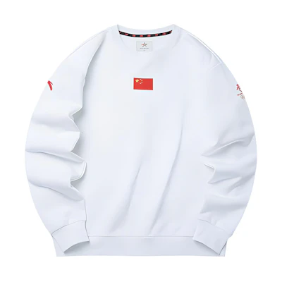Anta White Pullover Sweatshirt with Solid Color Brand Logo Print 152150704-1