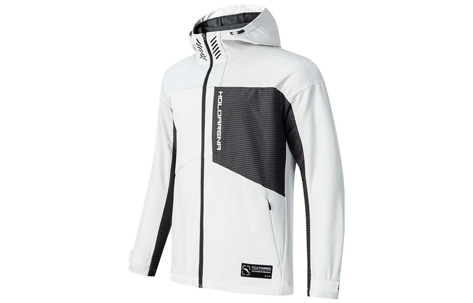 Anta White Solid Color Letter Print Hooded Woven Jacket 952247610-1