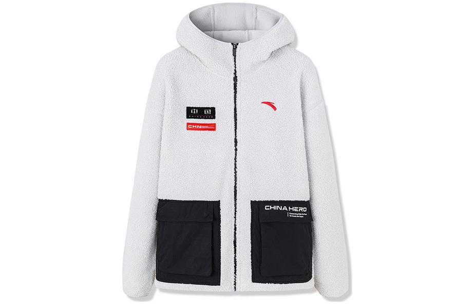 Anta White Thick Fleece Zip Hoodie with Embroidered Logo 152247747-1