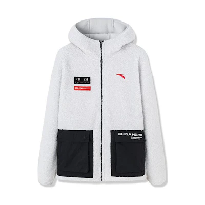 Anta White Thick Fleece Zip Hoodie with Embroidered Logo 152247747-1
