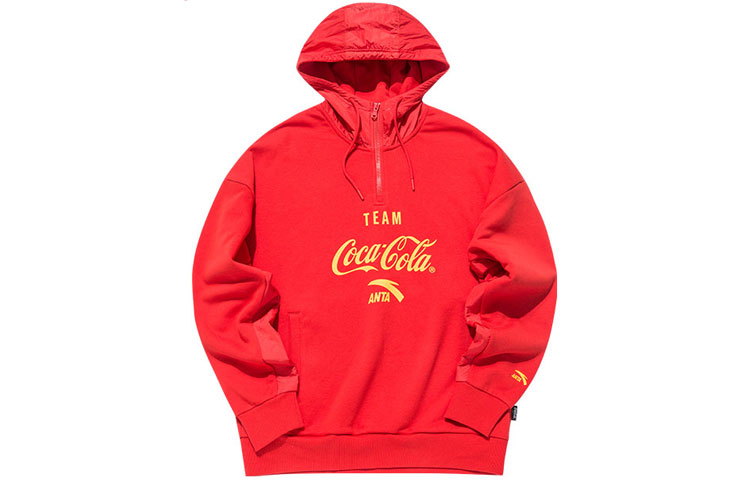 Anta Coca-Cola Collab Red Hoodie Pullover with Letter Print Design 952139711-2