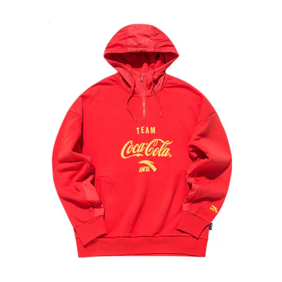 Anta Coca-Cola Collab Red Hoodie Pullover with Letter Print Design 952139711-2