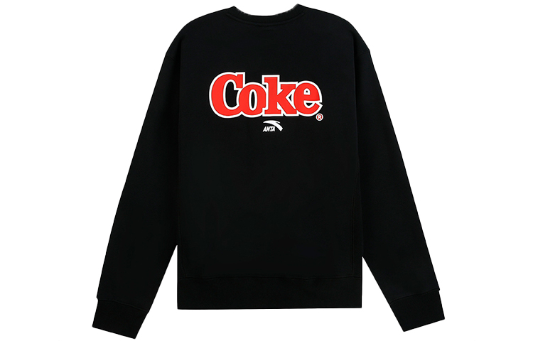 Anta Coca-Cola Logo Print Fleece Crewneck Sweatshirt Black () 152148711-3