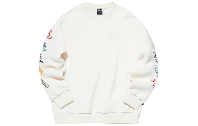 Anta Coca-Cola Unisex Graphic Fleece Pullover Sweatshirt Beige 952139714-1