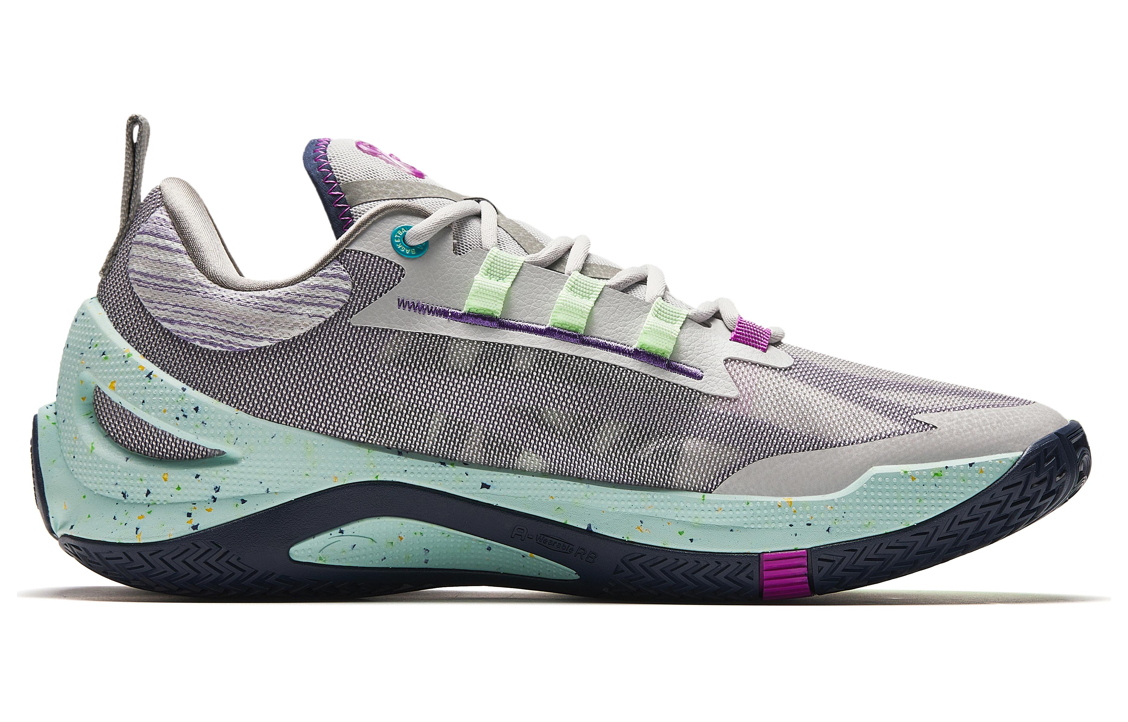 Order 安踏 瞬息1 減震透氣 低幫 籃球鞋 男款 灰綠紫