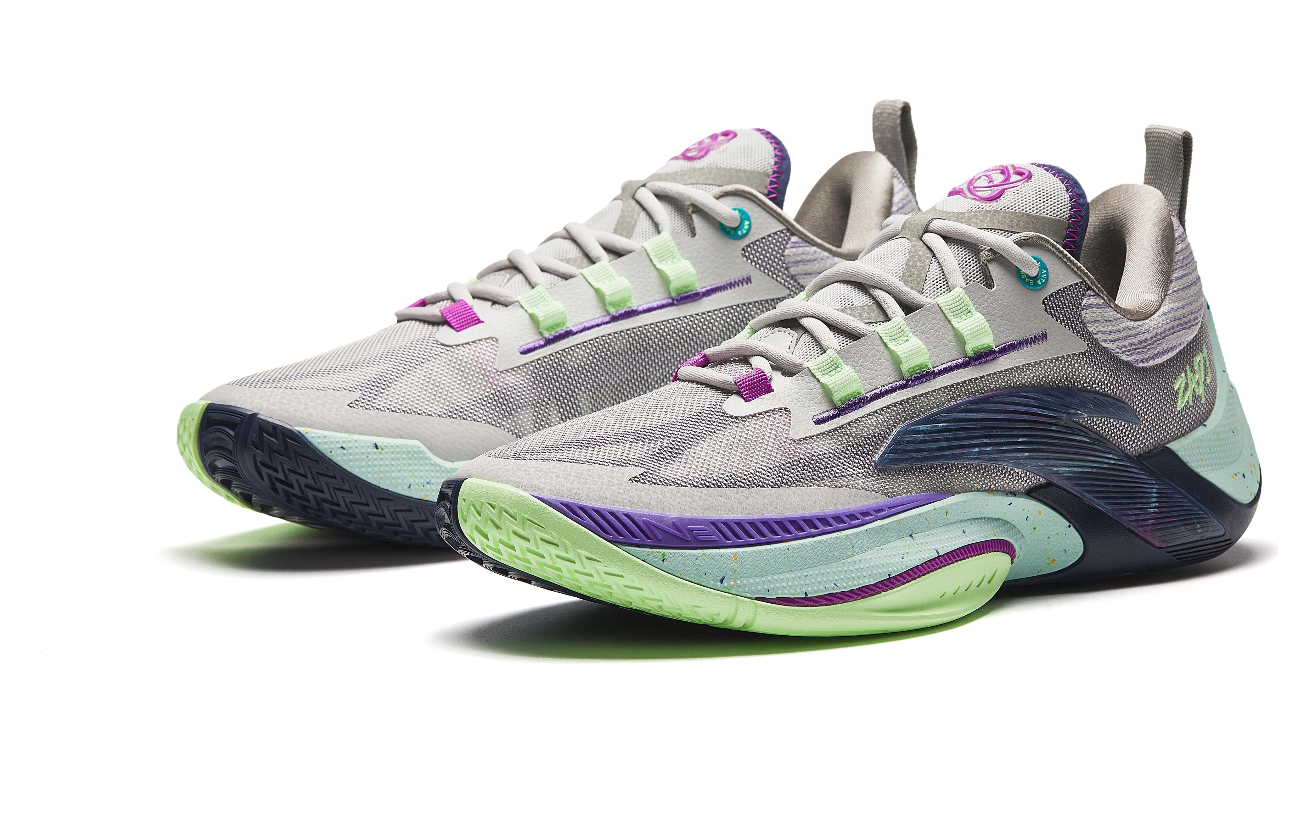 Lookbook 安踏 瞬息1 減震透氣 低幫 籃球鞋 男款 灰綠紫