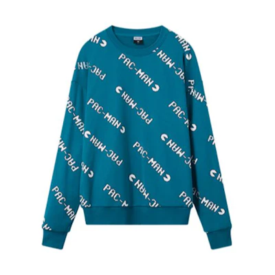Anta Pac-Man Collaboration Logo Print Crewneck Sweatshirt Blue Green 95949702Q-3