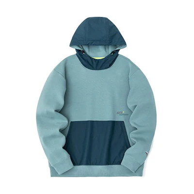 Anta Robert Geller Colorblock Letter Print Hoodie - Algae Gray Green 152317756-2
