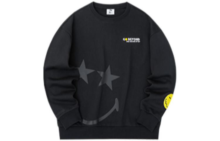 Anta SmileyWorld Black Crewneck Sweatshirt with Smiley Print - Unisex Casual Series 952239703-4