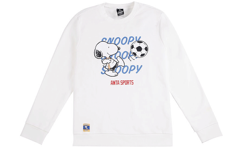 Anta Snoopy Collab Sweatshirt Ivory White Loose Fit Unisex Cartoon Print 952139730-1