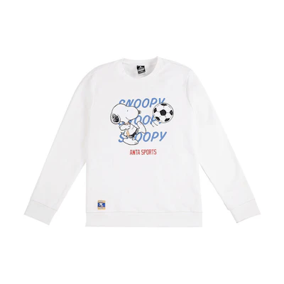 Anta Snoopy Collab Sweatshirt Ivory White Loose Fit Unisex Cartoon Print 952139730-1