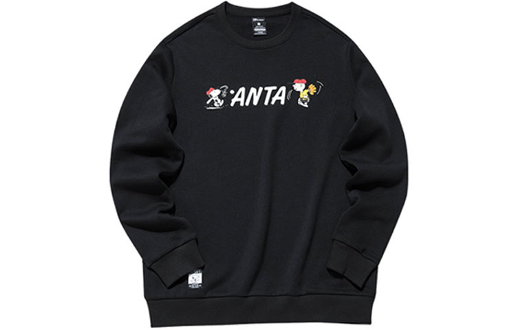 Anta Snoopy Collaboration Cartoon Logo Crewneck Sweatshirt Black Unisex 952139731-5