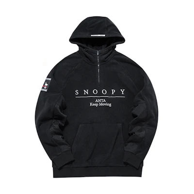 Anta SNOOPY Fleece-Lined Hoodie Unisex Black - Cozy & Stylish Collaboration 952149731-3
