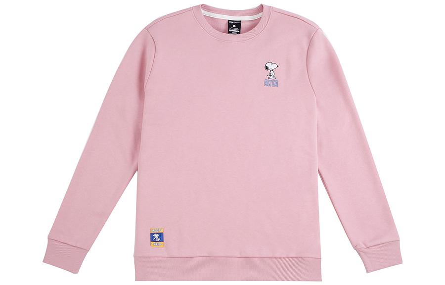Anta Snoopy Letter Cartoon Graphic Crewneck Pullover Sweatshirt Pink Unisex 952139730-3