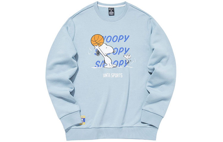 Anta Snoopy Letter Print Fleece Crewneck Sweatshirt Blue Unisex 952139730-2