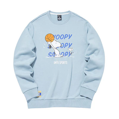 Anta Snoopy Letter Print Fleece Crewneck Sweatshirt Blue Unisex 952139730-2